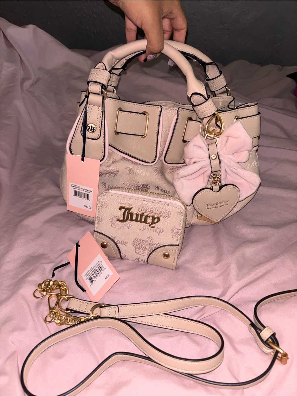 Juicy Couture Sandstone Powder Blush “Juicy Fan Club” Handbag & Wallet Set